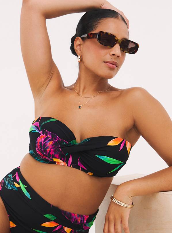 SIMPLY BE Magisculpt Twist Front Bandeau Underwired Floral Print Bikini Top 34E